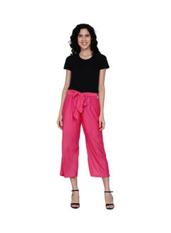 Miss London Paper Bag Waist Pants With Cloth Belt Pink  - Image 4
