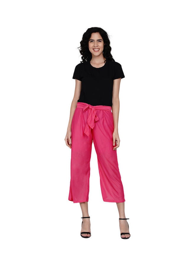 Paper Bag Waist Pants With Cloth Belt Pink