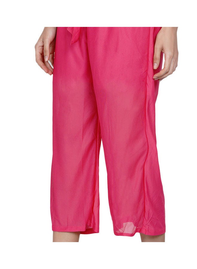 Paper Bag Waist Pants With Cloth Belt Pink