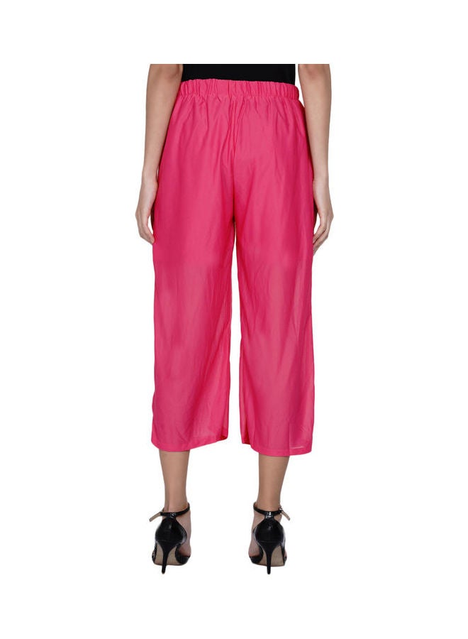 Paper Bag Waist Pants With Cloth Belt Pink