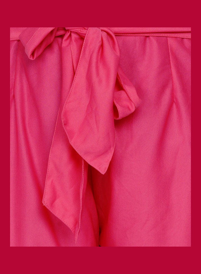 Paper Bag Waist Pants With Cloth Belt Pink