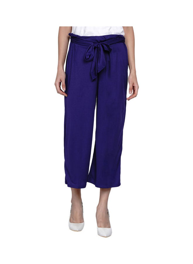 Paper Bag Waist Pants With Cloth Belt Indigo Purple
