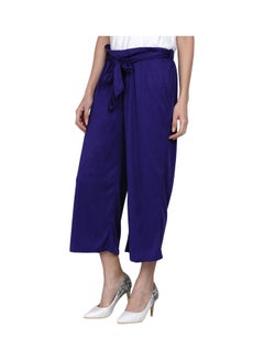 Miss London Paper Bag Waist Pants With Cloth Belt Indigo Purple  - Image 3