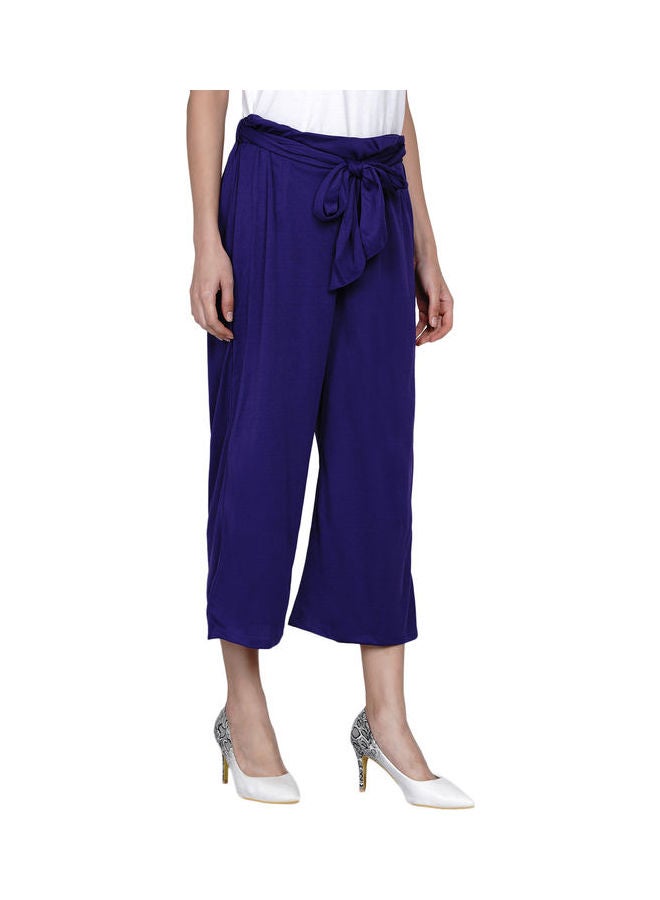 Paper Bag Waist Pants With Cloth Belt Indigo Purple