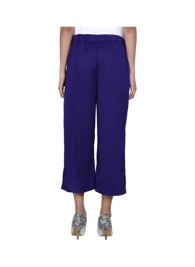 Paper Bag Waist Pants With Cloth Belt Indigo Purple
