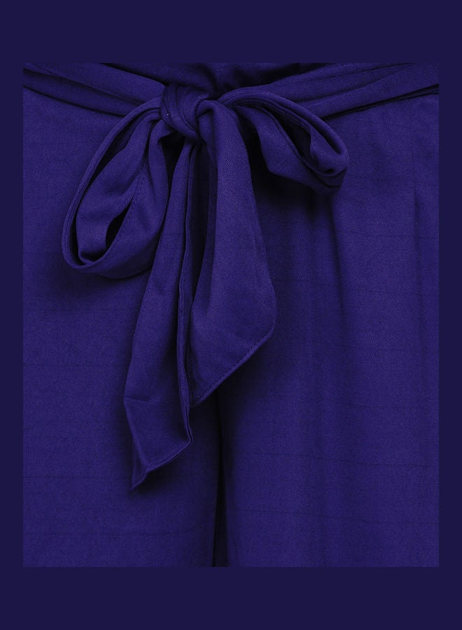 Paper Bag Waist Pants With Cloth Belt Indigo Purple