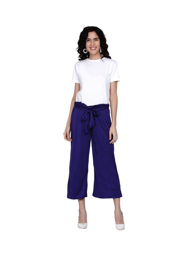 Paper Bag Waist Pants With Cloth Belt Indigo Purple