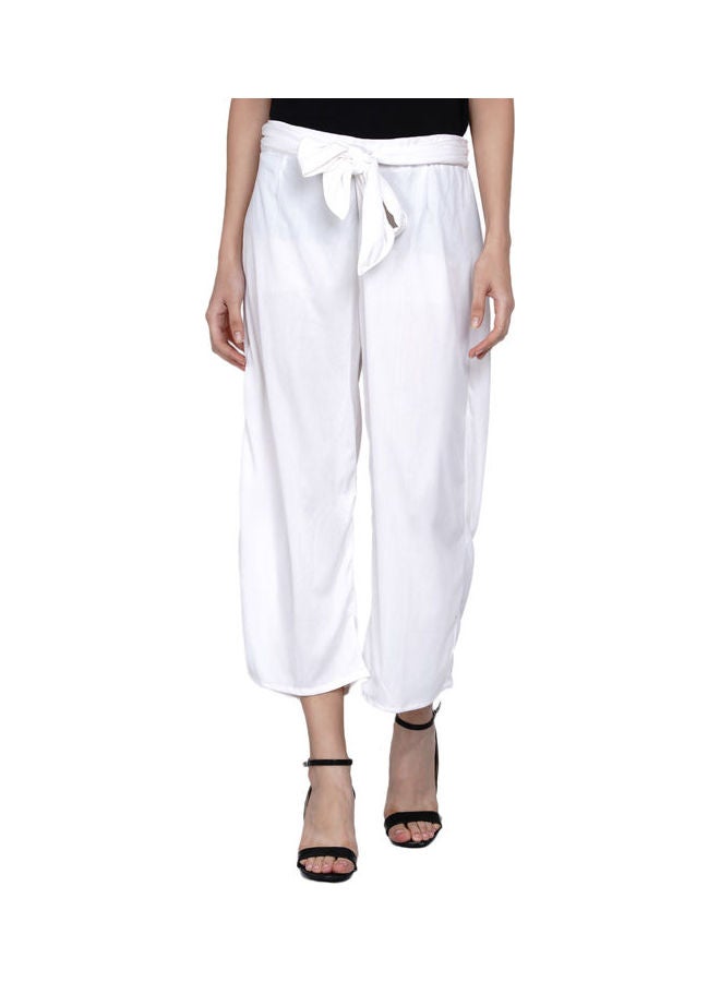 Miss London - Paper Bag Waist Pants With Cloth Belt White - Image 1