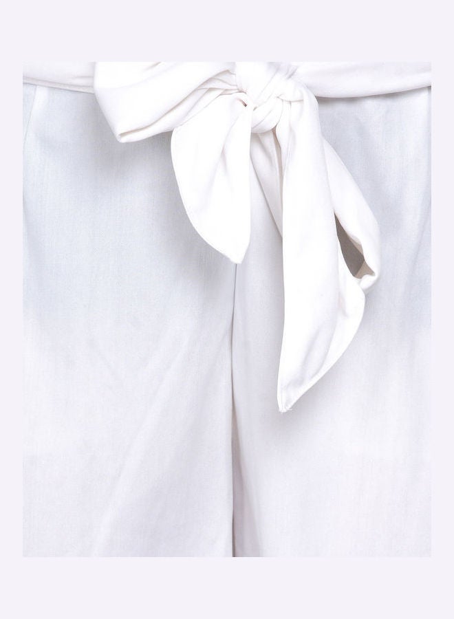 Miss London - Paper Bag Waist Pants With Cloth Belt White - Image 1