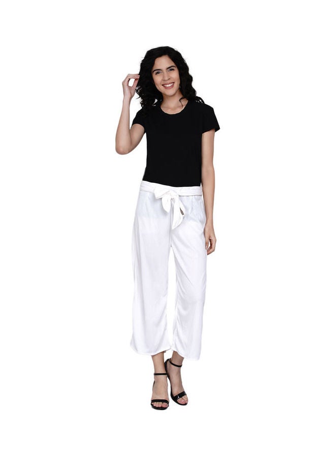 Miss London - Paper Bag Waist Pants With Cloth Belt White - Image 1