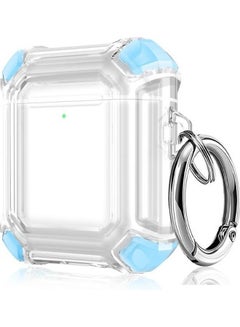 Four Corners Anti-fall Wireless Earphone Dual-Colour PC Protective Case with Hook for AirPods 1/2 Sky Blue