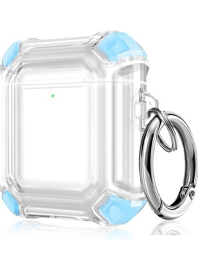 BGM - Four Corners Anti-fall Wireless Earphone Dual-Colour PC Protective Case with Hook for AirPods 1/2 Sky Blue - Image 1