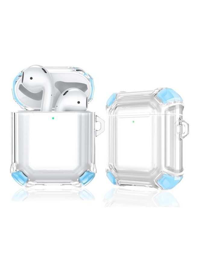 BGM - Four Corners Anti-fall Wireless Earphone Dual-Colour PC Protective Case with Hook for AirPods 1/2 Sky Blue - Image 1