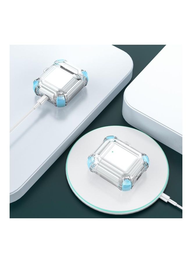 BGM - Four Corners Anti-fall Wireless Earphone Dual-Colour PC Protective Case with Hook for AirPods 1/2 Sky Blue - Image 1