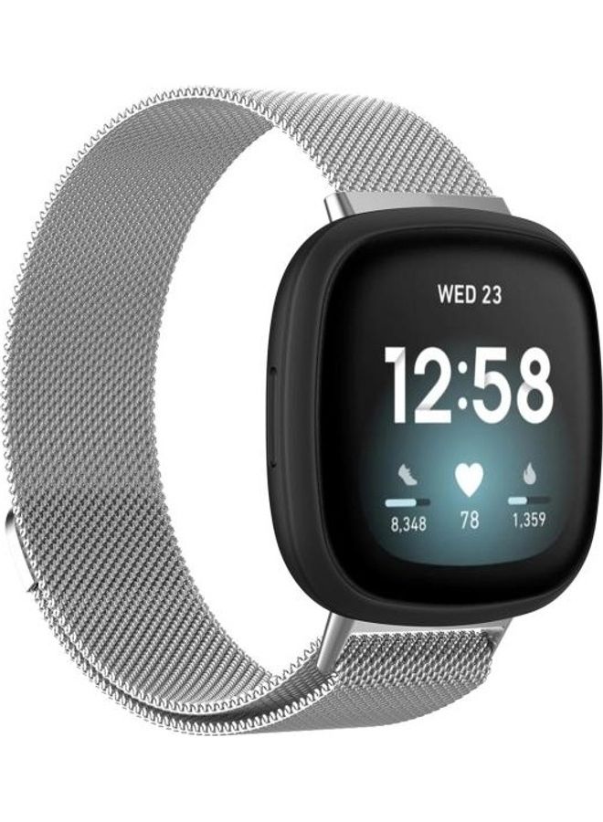 BGM - Milanese Replacement Wrist Strap Watchband For Fitbit Versa 3 Silver - Image 1