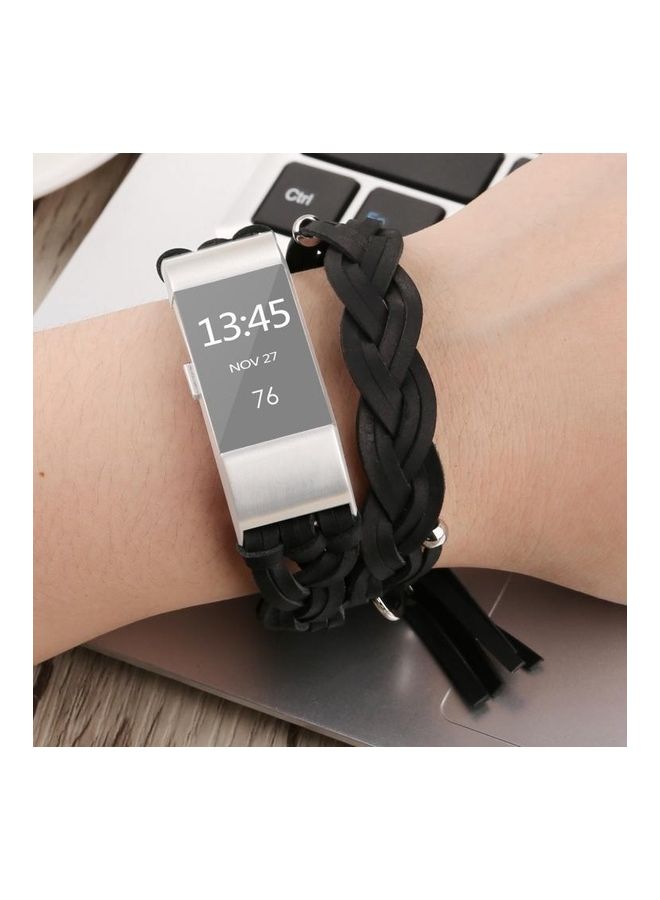 بي جي إم سوار بديل من الجلد المنسوج، مناسب لساعة فيتبيت تشارج 2 أسود - Image 1