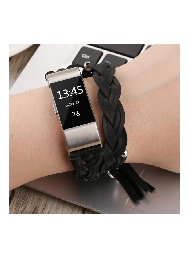 بي جي إم سوار بديل من الجلد المنسوج، مناسب لساعة فيتبيت تشارج 2 أسود - Image 3