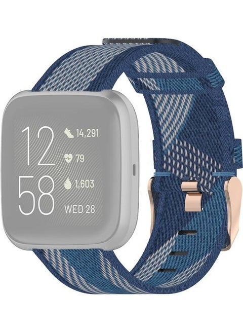 Nylon Wrist Strap Watch Band for Fitbit Versa 2 23mm Stripe Weave Blue