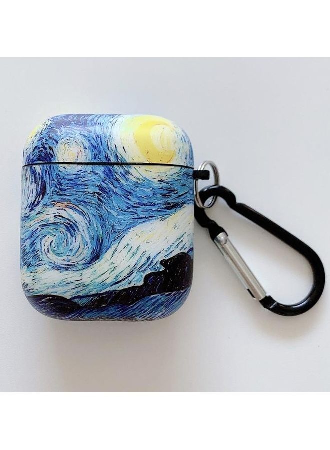 BGM Oil Painting Pattern Earphone Protective Case with Hook for AirPods 1/2 Starry Sky - Image 2