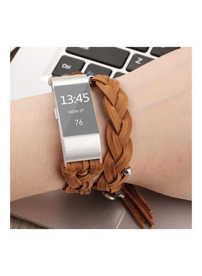 BGM Replacement Leather Band For Fitbit Charge 2 Smartwatch Brown - Image 2