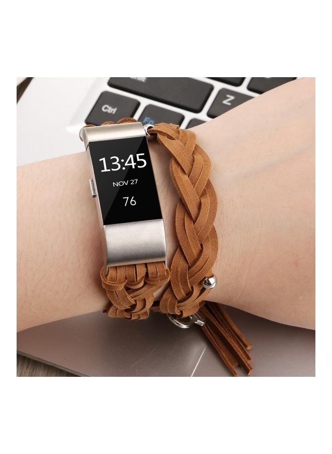 BGM Replacement Leather Band For Fitbit Charge 2 Smartwatch Brown - Image 3