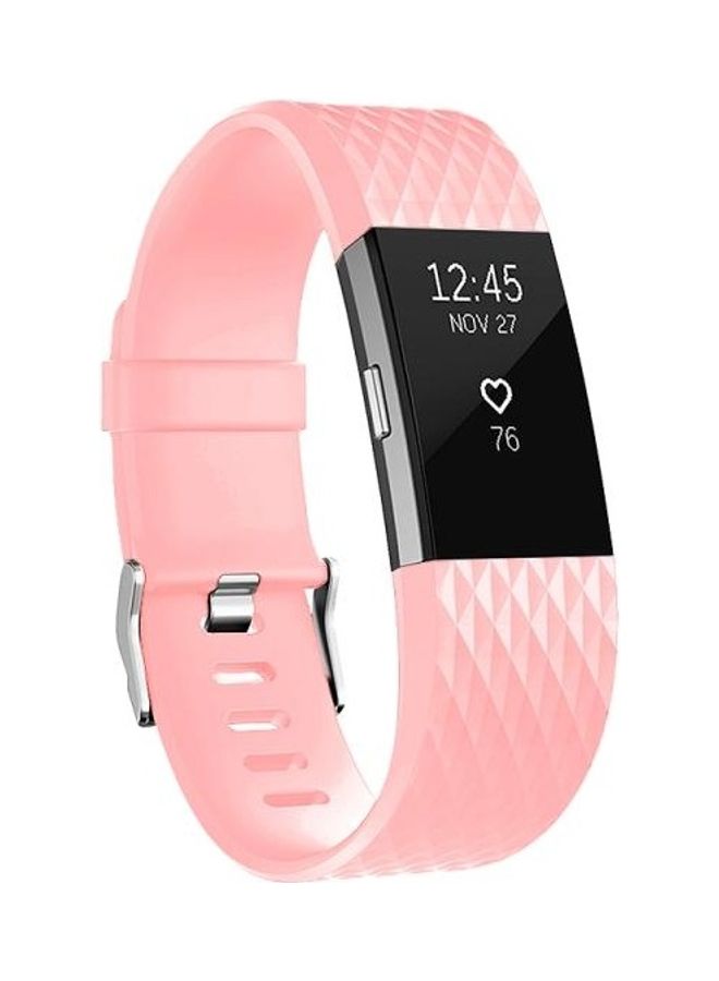 BGM Diamond Pattern Adjustable Sport Wrist Strap For Fitbit Charge 2 Pink - Image 1