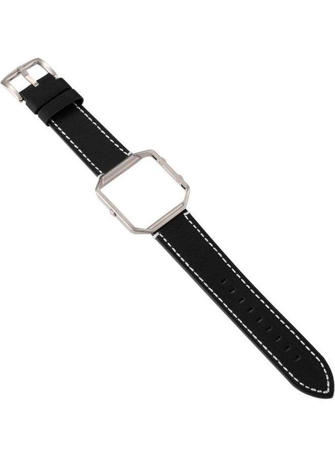 BGM Leather Replacement Strap Watchband For Fitbit Blaze Calf Black - Image 1