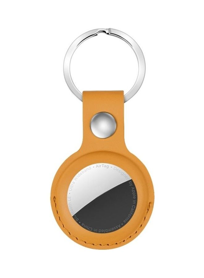 BGM - Shockproof Anti-Scratch PU Leather Protective Case Cover Key Chain with Hang Loop For Apple AirTag Yellow - Image 1
