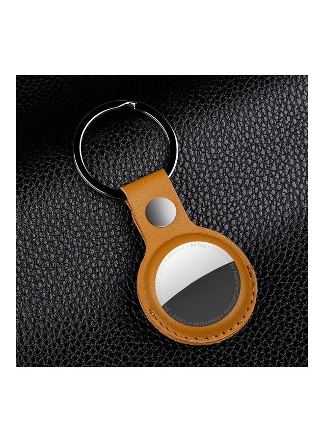 BGM - Shockproof Anti-Scratch PU Leather Protective Case Cover Key Chain with Hang Loop For Apple AirTag Yellow - Image 1