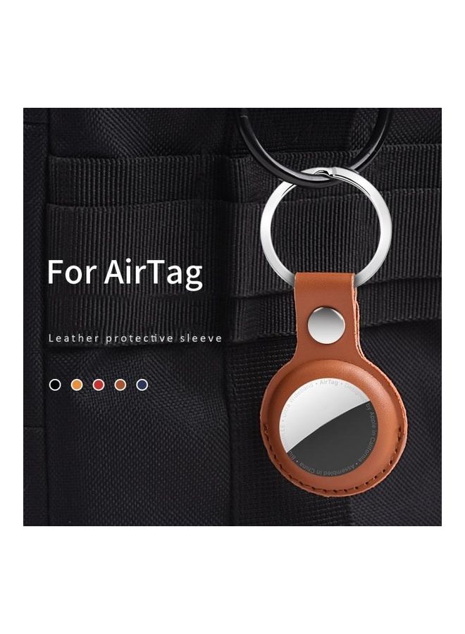 BGM - Shockproof Anti-Scratch PU Leather Protective Case Cover Key Chain with Hang Loop For Apple AirTag Yellow - Image 1
