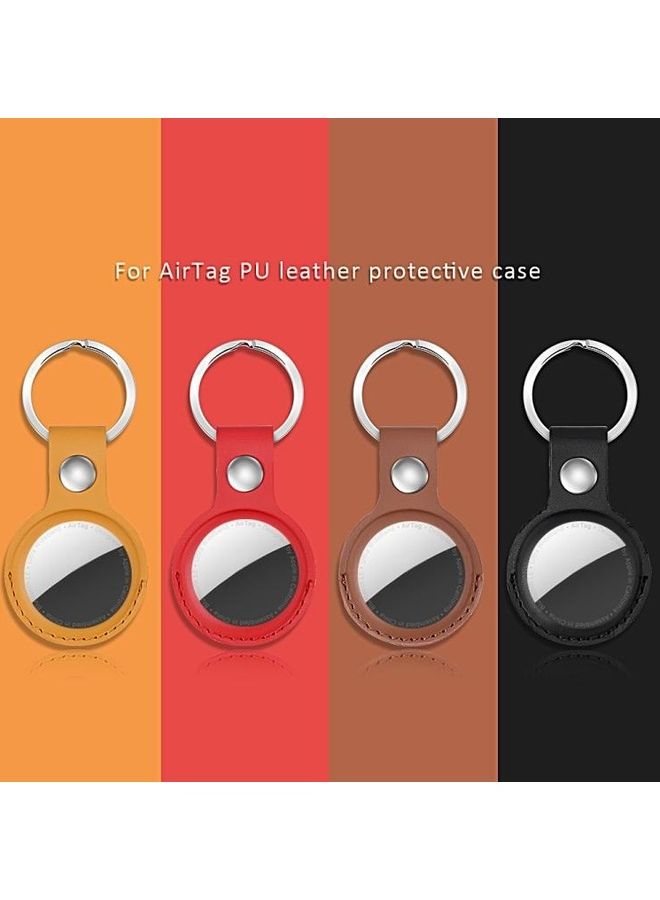 BGM - Shockproof Anti-Scratch PU Leather Protective Case Cover Key Chain with Hang Loop For Apple AirTag Yellow - Image 1