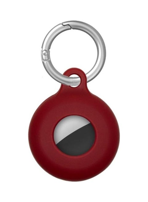 Dual-Side Hollow Anti-Scratch Silicone Shockproof Protective Cover Case with Keychain Hook Loop For Apple AirTag Red