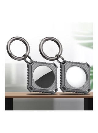 Four Square Carbon Fiber Case with Keychain Ring for Apple AirTag Grey - v1631103264/N50685998A_1
