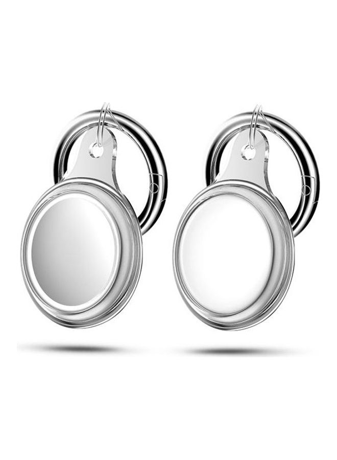 BGM - Anti-Scratch TPU Shockproof Protective Cover With Keychain Ring Loop For Apple AirTag Transparent Blue/Silver - Image 1