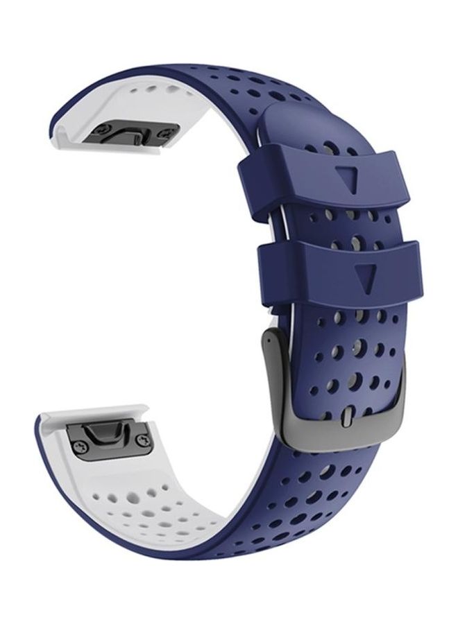 BGM Silicone Round Hole Quick Release Replacement Strap For Garmin Fenix 6 Blue/White - Image 1