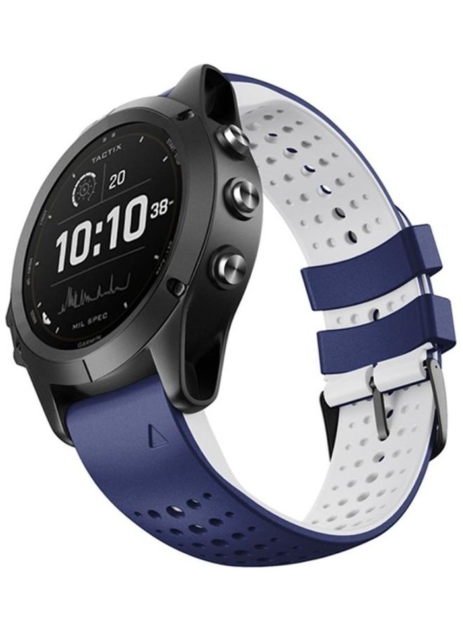 BGM Silicone Round Hole Quick Release Replacement Strap For Garmin Fenix 6 Blue/White - Image 2