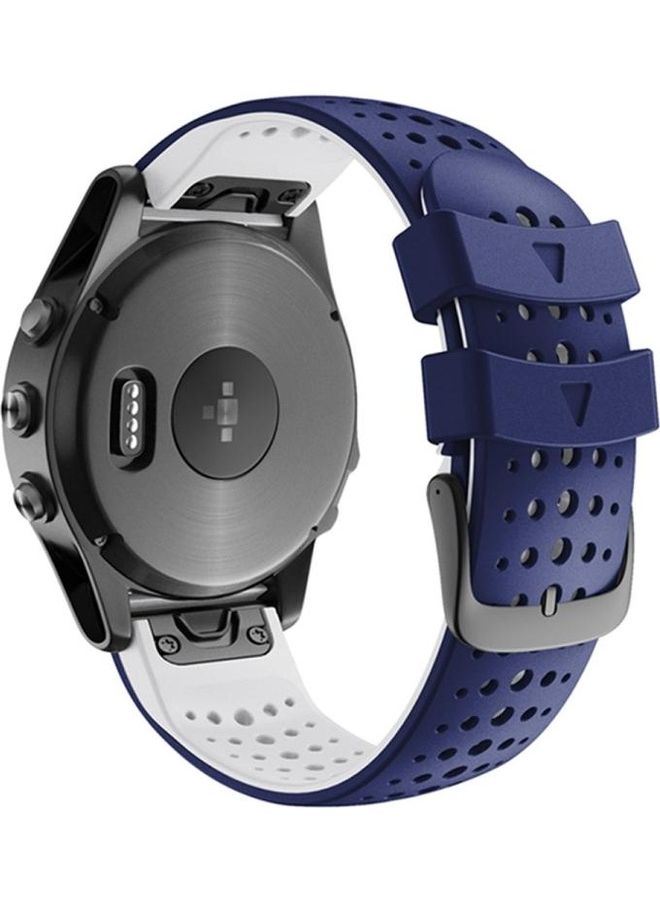 BGM Silicone Round Hole Quick Release Replacement Strap For Garmin Fenix 6 Blue/White - Image 3