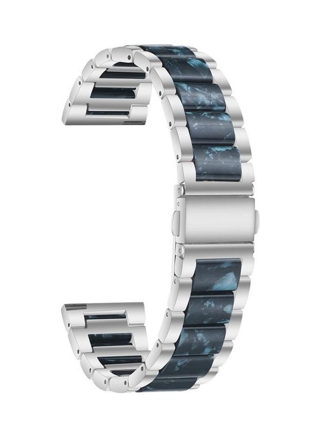 BGM Universal Three-Beads Stainless Steel And Resin Replacement Strap Watchband For Garmin Venu/Vivoactive 3 Music 20mm Silver/Blue - Image 1