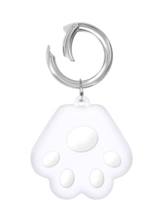 Cat Paw Pattern Silicone Shockproof Protective Soft Case Cover With Keychain Ring Loop For Apple AirTag White/Silver - v1631104248/N50686517A_1