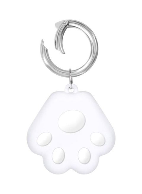 Cat Paw Pattern Silicone Shockproof Protective Soft Case Cover With Keychain Ring Loop For Apple AirTag White/Silver
