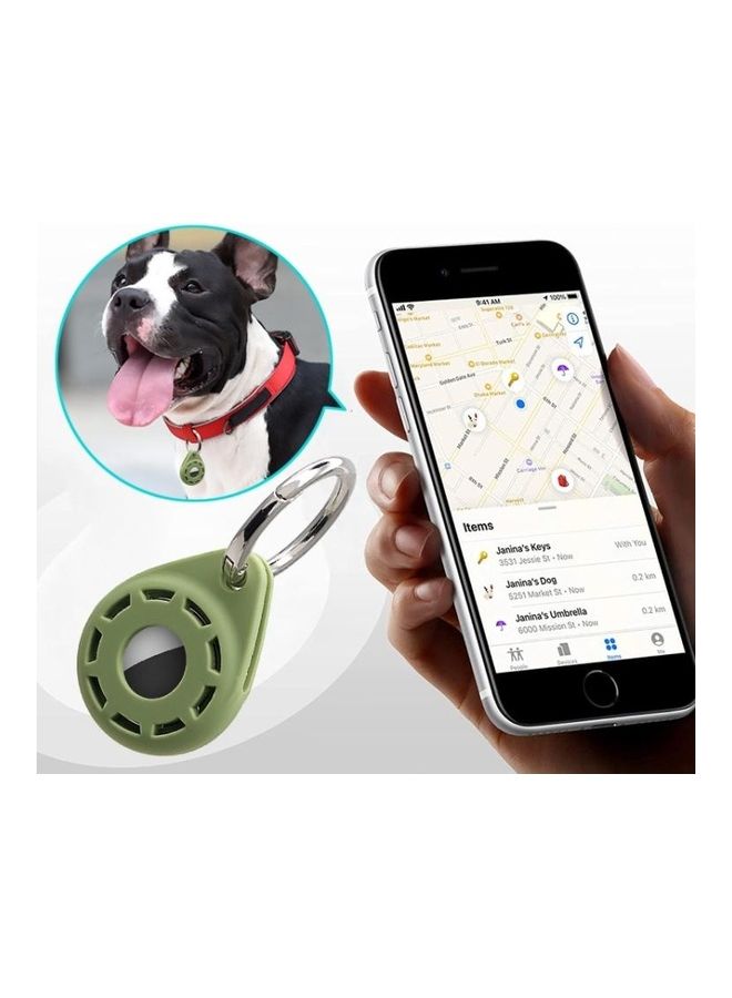 BGM - Silica Gel Anti-Scratch Shockproof Protective Soft Case Cover With Keychain Ring Loop For Apple AirTag White/Silver - Image 1