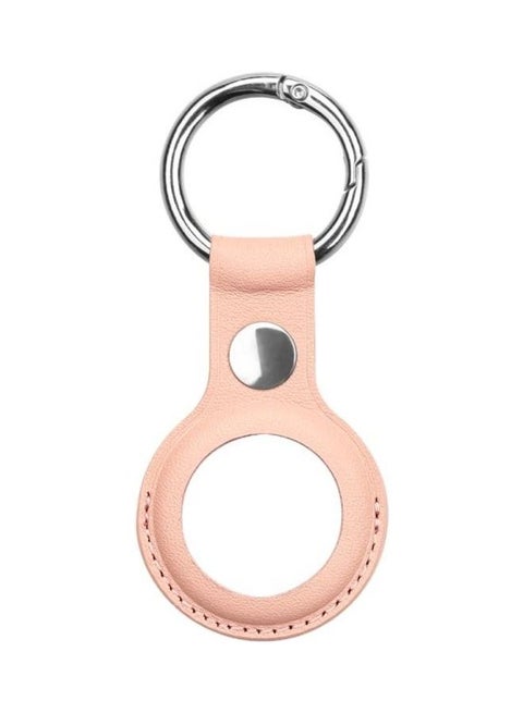Anti-Scratch Cowhide Leather Case With Keychain For Apple AirTag Rose Pink