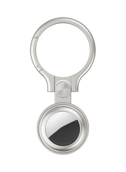 Shockproof Anti-Scratch Full Metal Case Cover With Keychain Ring Loop For Apple Apple AirTag Silver