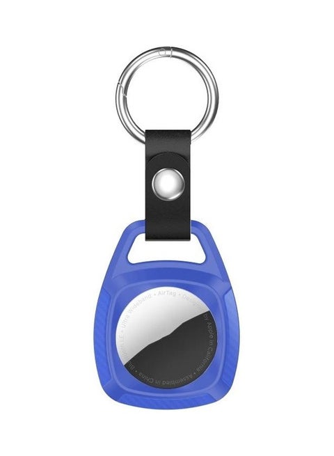 TPU Carbon Fiber Texture Shockproof Case With Keychain For Apple AirTag Royal Blue