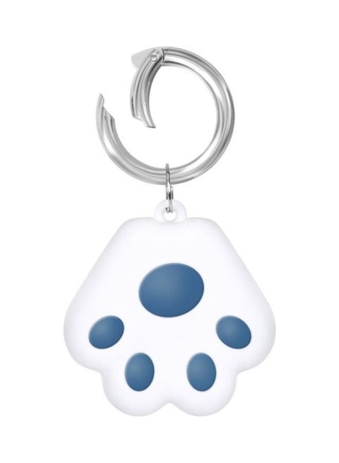 Cute Cat Paw Design Silicone Shockproof Protective Cover Soft Case with Keychain Ring Loop For Apple AirTag Blue/White