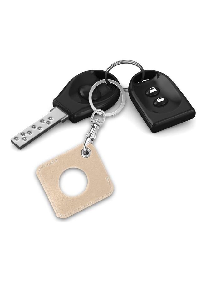 BGM - Square PU Leather Case Shockproof Anti-Scratch Protective Cover with Keychain Ring Loop For Apple AirTag Gold - Image 1