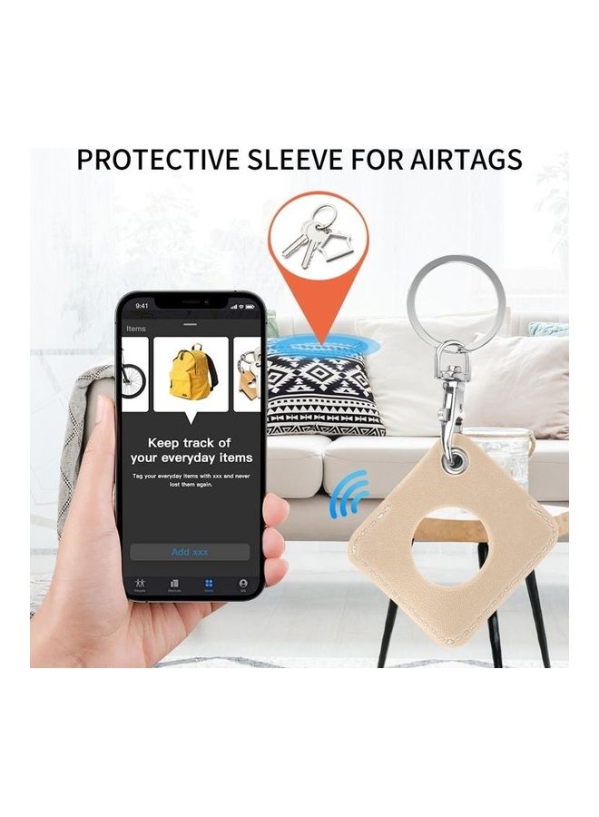 BGM - Square PU Leather Case Shockproof Anti-Scratch Protective Cover with Keychain Ring Loop For Apple AirTag Gold - Image 1