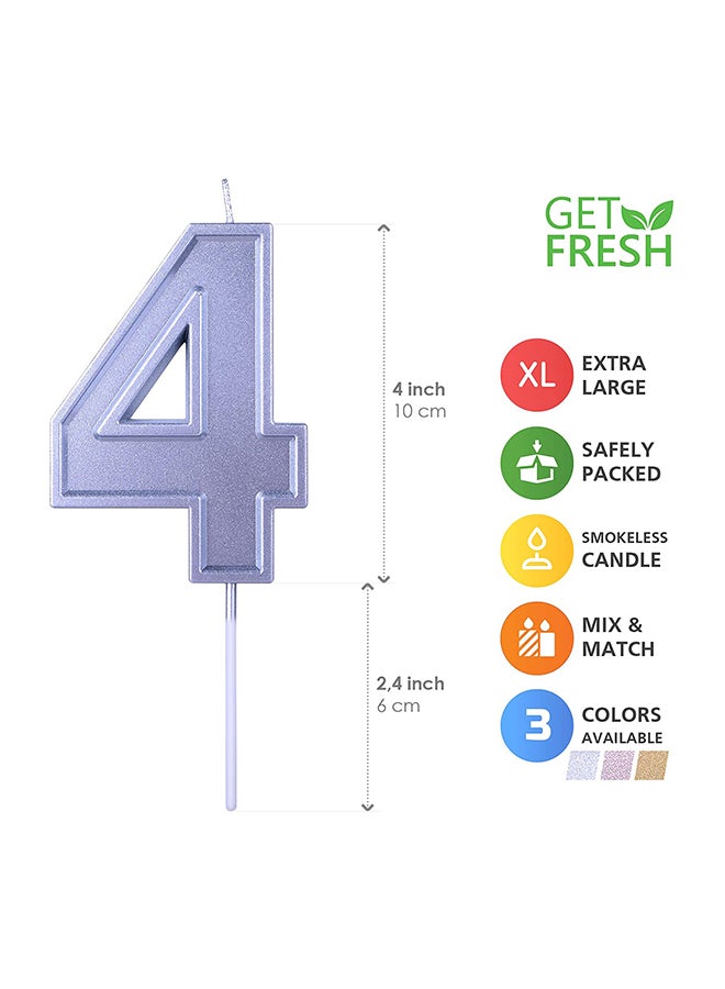سارفا شمعة عيد ميلاد برقم 4 بلون فضي مثبتة على عصا - Image 2