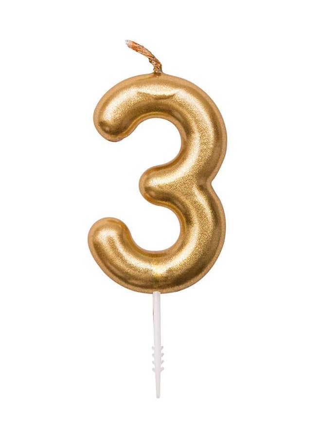 سارفا شمعة عيد ميلاد برقم 3 بلون ذهبي ومثبتة على عصا - Image 2
