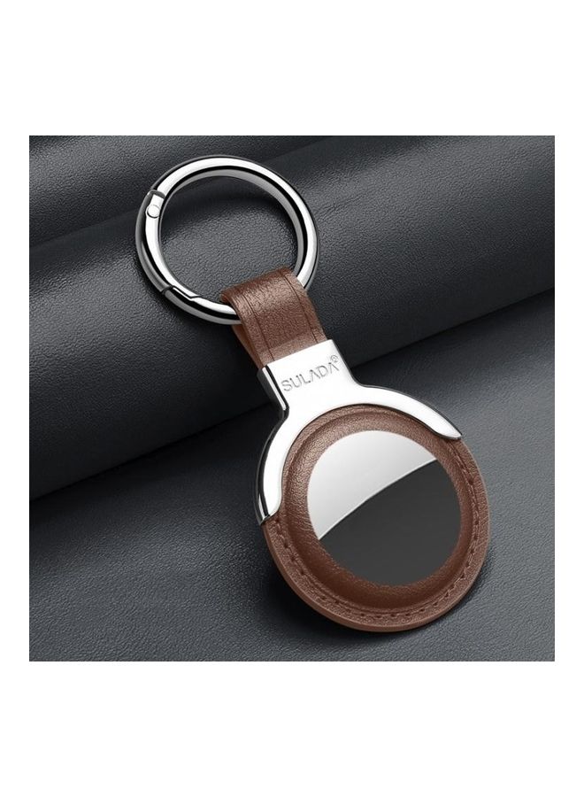 BGM - SULADA Protective Leather Case Cover with Switchable Keychain Ring For Apple AirTag Coffee Brown - Image 1